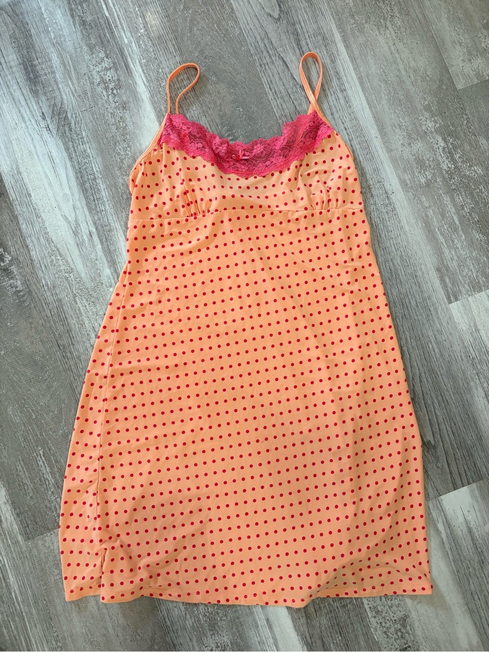 Pink and orange Lace-Trim Polka Dot night dress